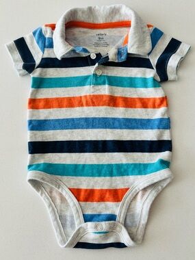 Carter's Short-Sleeve Striped Polo One-Piece in Blue, Teal & Orange